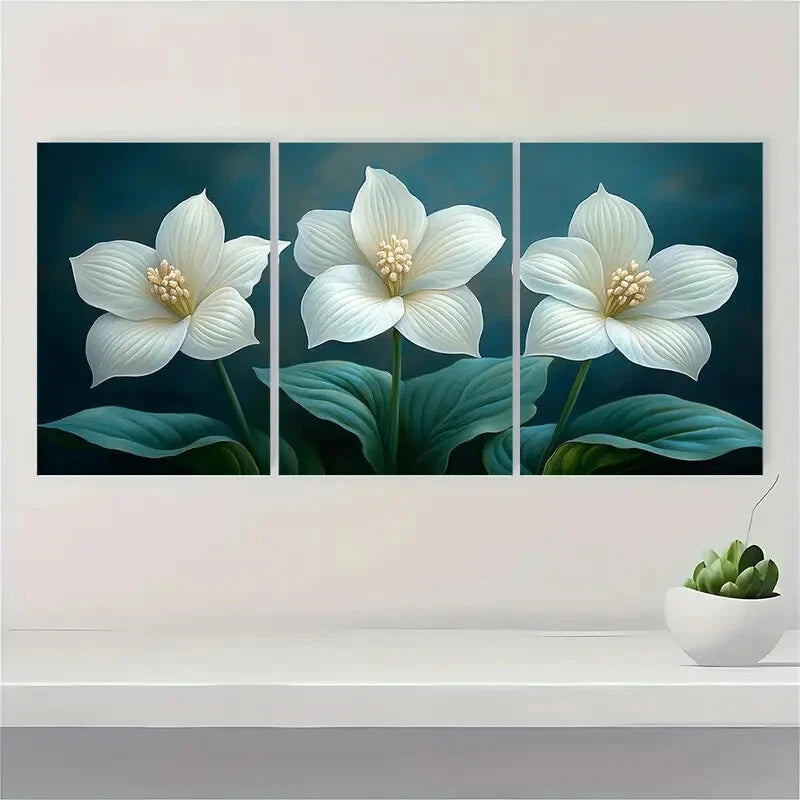 3pcs White Hosta Flower Painting Garden Art Metal Print Ready to Hang Art