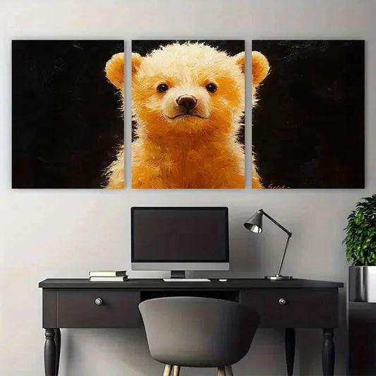 3pcs Vibrant Polar Bear Cub Animal Portrait Metal Print Ready to Hang Art