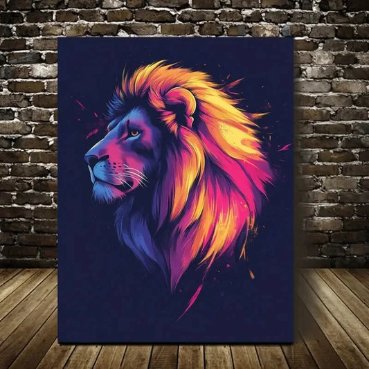Beautiful Modern Abstract Lion Painting 40x60cm Metal Print Ready to Hang