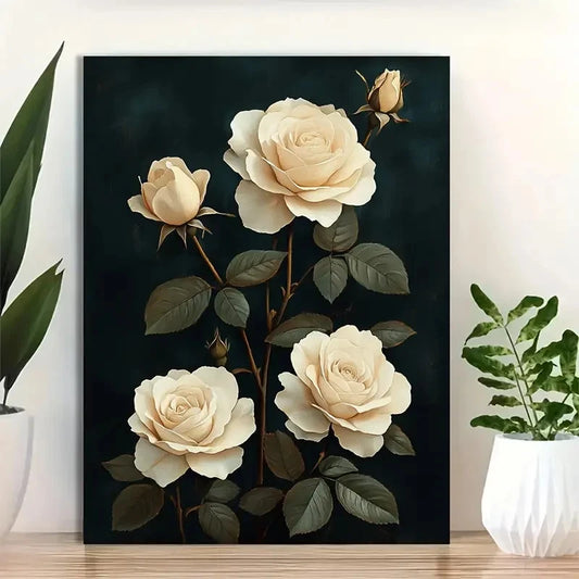 Beautiful Elegant Vintage Flowers Painting 40x60cm Metal Print Ready to Hang