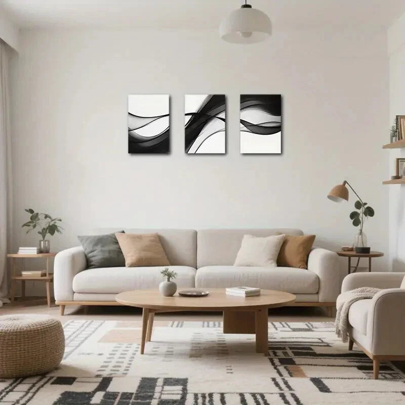 3pcs Black and White Abstract Art Painting Metal Print Ready to Hang Art