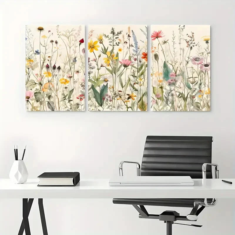 3pcs Colourful Wildflowers Botanical Metal Print Ready to Hang Art