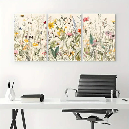 3pcs Colourful Wildflowers Botanical Metal Print Ready to Hang Art