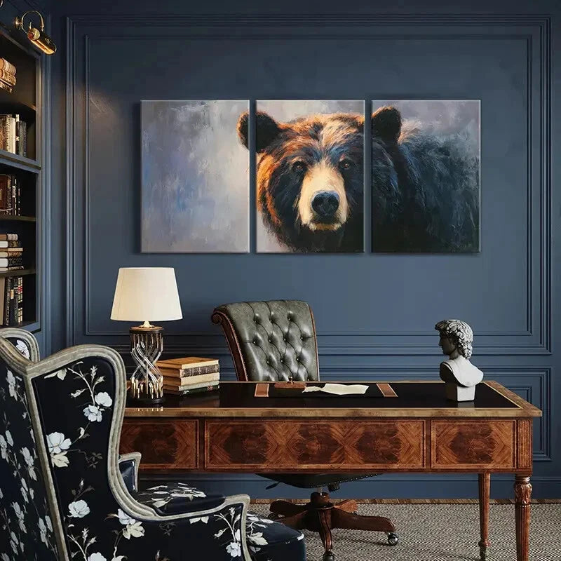 3pcs Artistic Bear Portrait Wildlife Art Metal Print Ready to Hang Art
