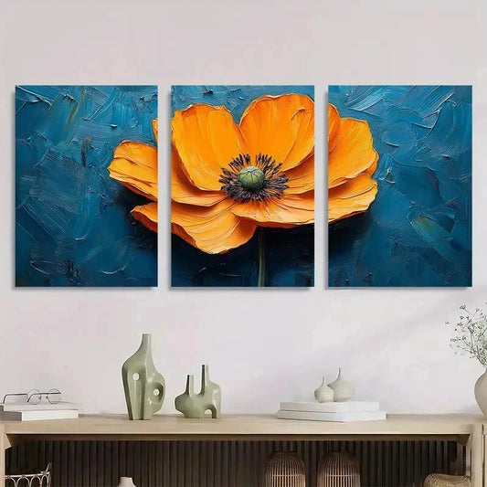 3pcs California Poppy Textured Perfect Wall Art Set Canvas Framed 40x60cm - High Quality Print 100% Australian Made Wall Canvas Ready to Hang