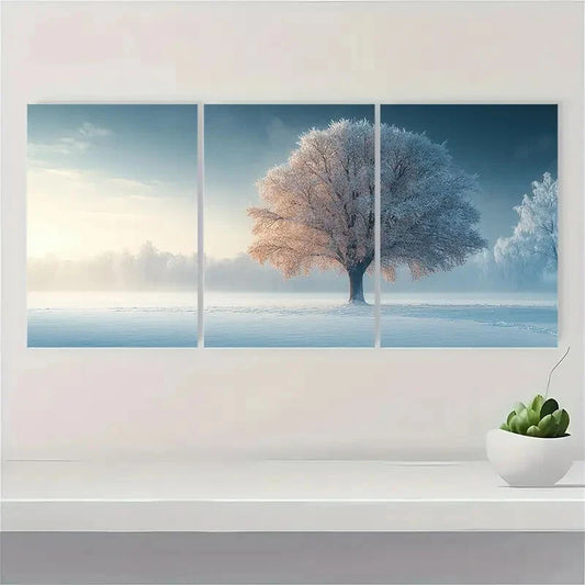 3pcs Winter Tree Art Serene Snowy Landscape Metal Print Ready to Hang Art