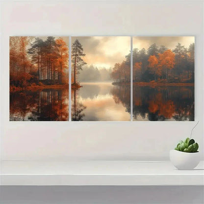 3pcs Autumn Woodland Landscape Nature Art Metal Print Ready to Hang Art