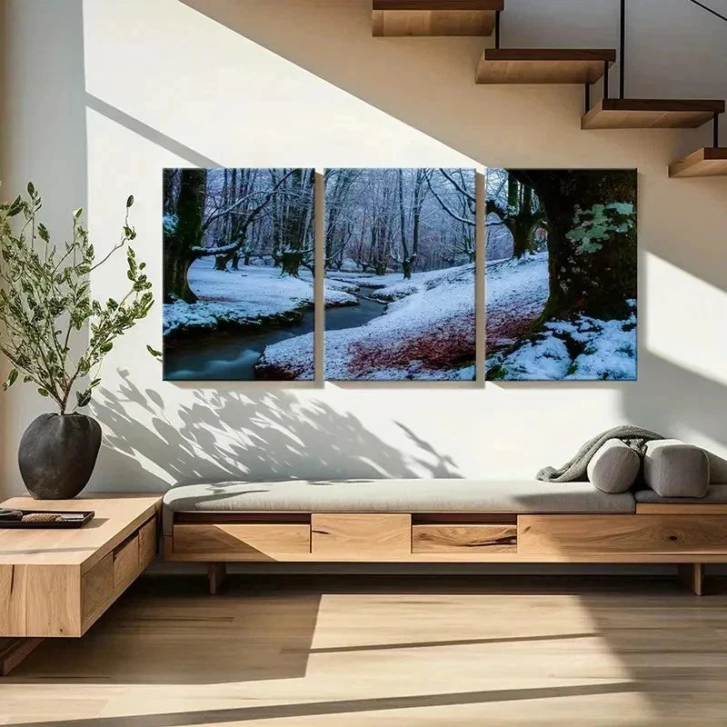 3pcs Streams Snow Scene Modern Wall Art Set Canvas Framed 40x60cm - High Quality Print 100% Australian Made Wall Canvas Ready to Hang