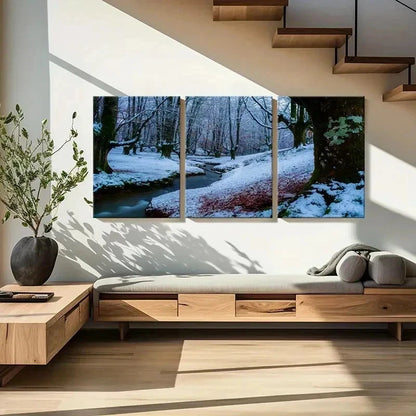 3pcs Streams Snow Scene Modern Wall Art Set Canvas Framed 40x60cm - High Quality Print 100% Australian Made Wall Canvas Ready to Hang