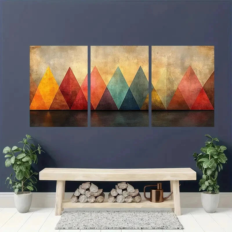 3pcs Vibrant Geometric Shapes in Warm Pastel Tones Metal Print Ready to Hang Art