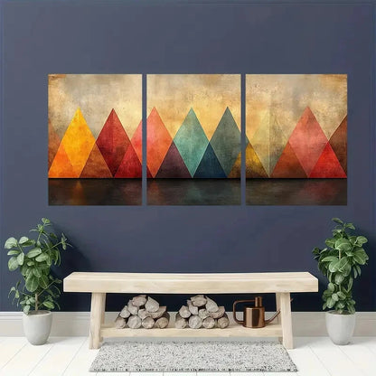 3pcs Vibrant Geometric Shapes in Warm Pastel Tones Metal Print Ready to Hang Art