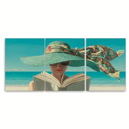 3pcsVintage Women Illustration, Seaside Metal Print Ready to Hang Art