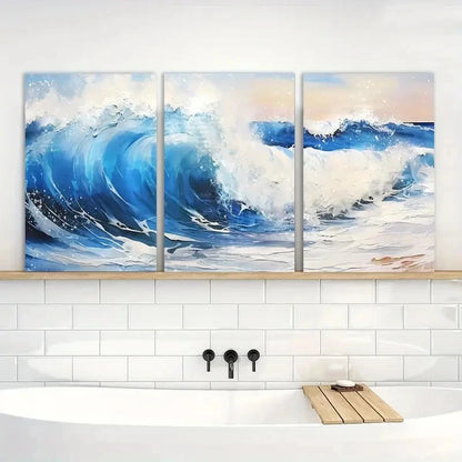3pcs Ocean Wave Blue Sea Print Metal Print Ready to Hang Art
