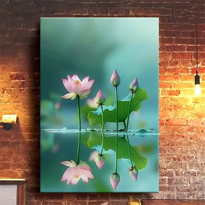 Lotus Reflection Oil Painting 60x90cm Metal Print Ready to Hang