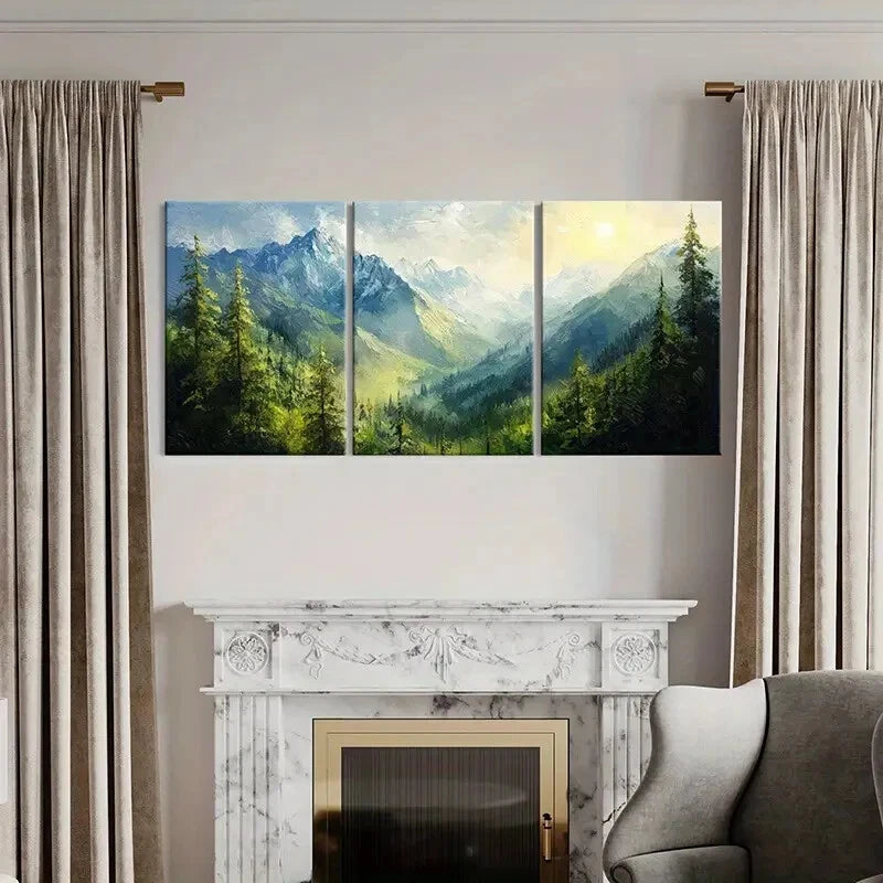 3pcs Mountain Landscape Pine Trees Nature Scenery Metal Print Ready to Hang Art
