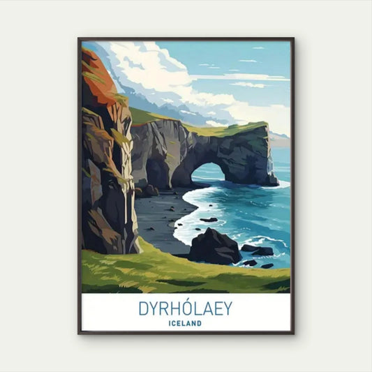 Dyrhólaey Iceland Vibrant Coastal Landscape Travel Poster Print Wall Art