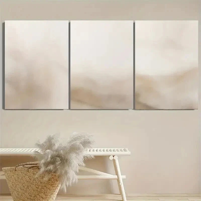 3pcs Warm Beige and Ivory Neutral Minimalist Metal Print Ready to Hang Art