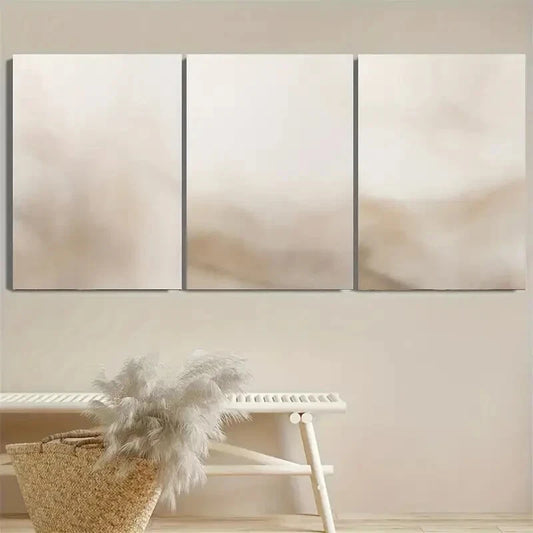 3pcs Warm Beige and Ivory Neutral Minimalist Metal Print Ready to Hang Art