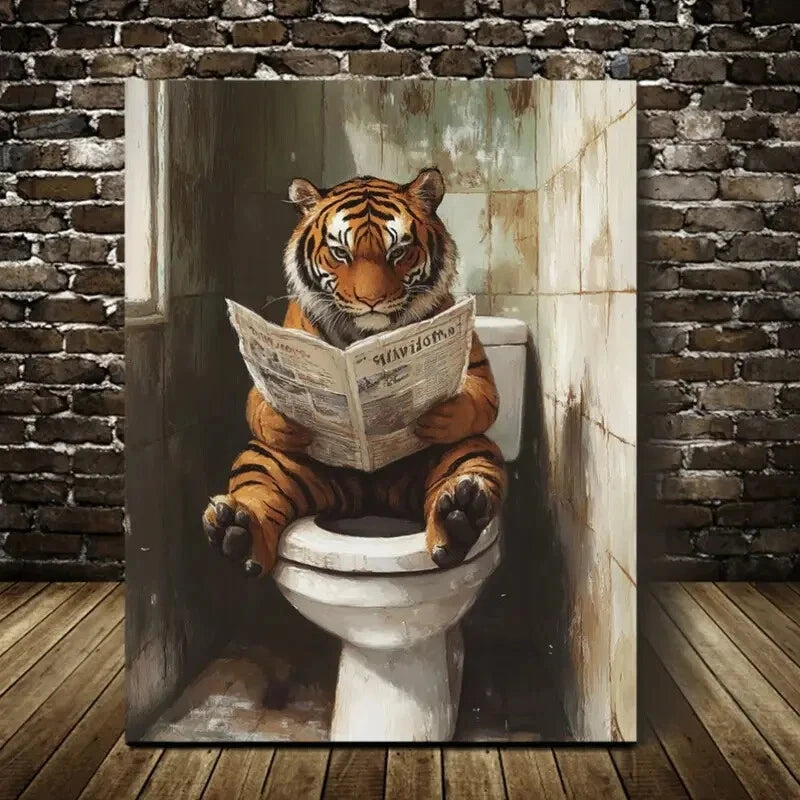 Beautiful Whimsy Woodland Contemporary Tiger Painting 40x60cm Metal Print Ready to Hang