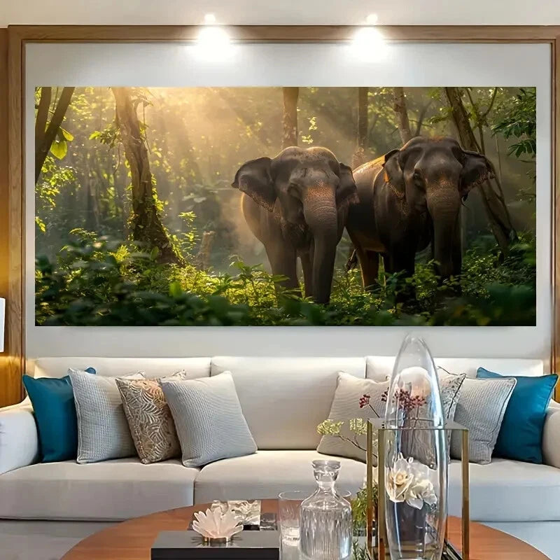 Realistic Wild Elephant wall canvas office home room framed 120x60cm