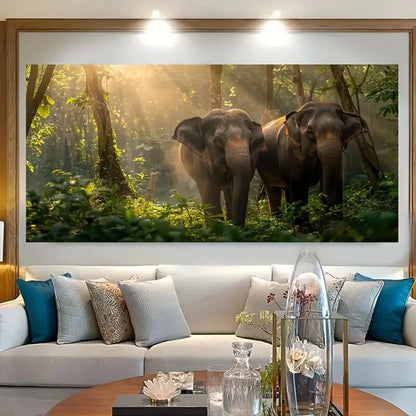 Realistic Wild Elephant wall canvas office home room framed 120x60cm
