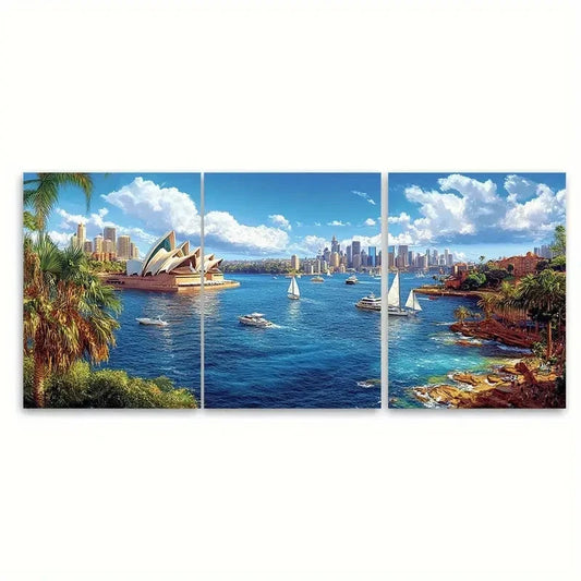 3pcs Sydney Coastal Botanical Decor Australia Wall Art Set Canvas Framed 60x90cm - High Quality Print 100% Australian Made Wall Canvas Ready to Hang