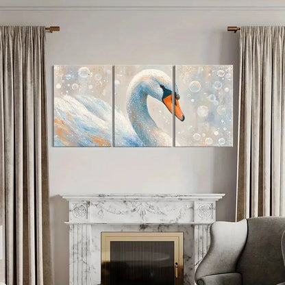 3pcs Elegant Swan Artwork Abstract Bubbles Metal Print Ready to Hang Art