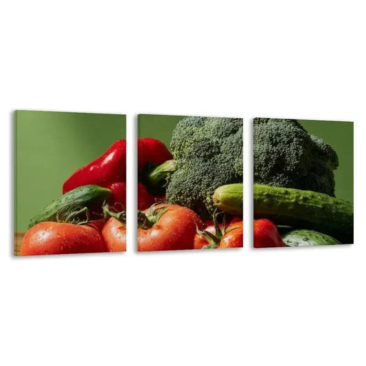 3pcs Vegetable Broccoli, Cucumber, Tomato   Wall Art Set Canvas Framed 60x90cm - High Quality Print 100% Australian Made Wall Canvas Ready to Hang