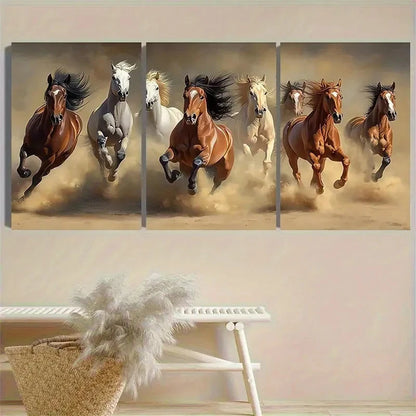 3pcs Wild Horses in Dust Wall Art Set Canvas Framed 60x90cm - High Quality Print 100% Australian Made Wall Canvas Ready to Hang