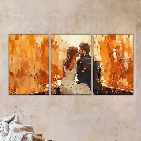 3pcs Romantic Couple Kissing in the Rain Wall Art Set Canvas Unframed - High Quality Print 100% Australian Made Wall Canvas - Bella Home Decor
