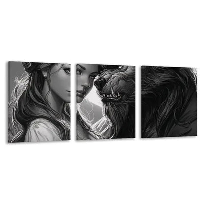 3pcs Beautiful Girl and a Werewolf Decor    Wall Art Set Canvas Framed 60x90cm - High Quality Print 100% Australian Made Wall Canvas Ready to Hang