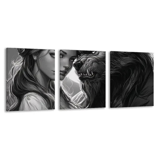 3pcs Beautiful Girl and a Werewolf Decor    Wall Art Set Canvas Framed 60x90cm - High Quality Print 100% Australian Made Wall Canvas Ready to Hang
