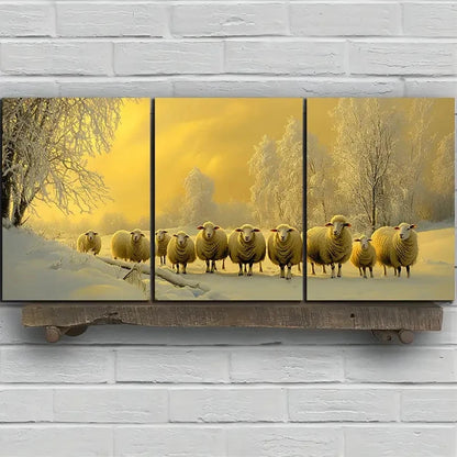 3pcs Sheep in the Snow Animal Themed Metal Print Ready to Hang Art