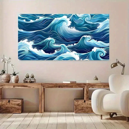 Blue and White Wave Winter wall canvas office home room framed 120x60cm