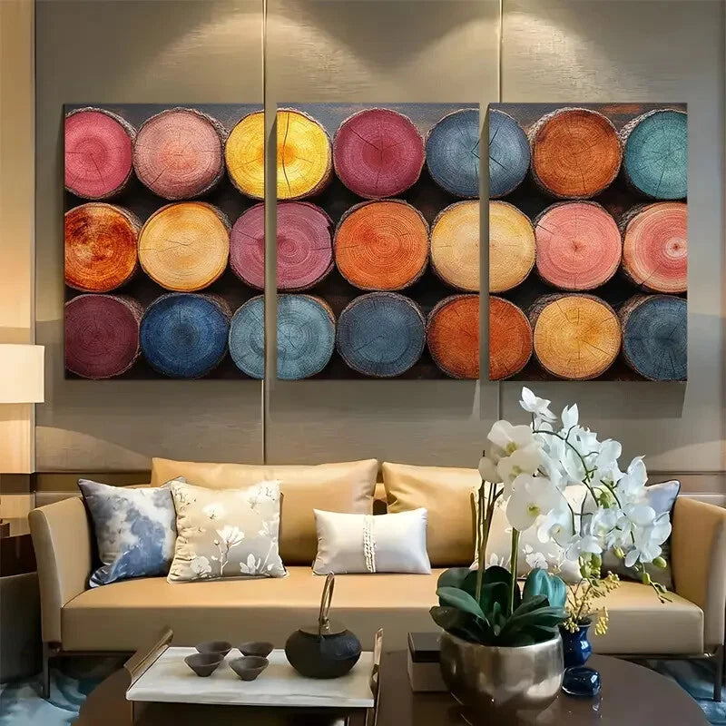 3pcs Pastel Grunge Forest Tree Rings Design Metal Print Ready to Hang Art