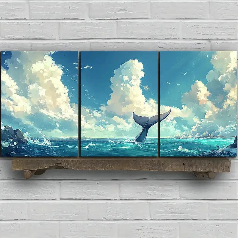 3pcs The Tail Of Whale On The Sea Metal Print Ready to Hang Art
