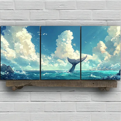 3pcs The Tail Of Whale On The Sea Metal Print Ready to Hang Art