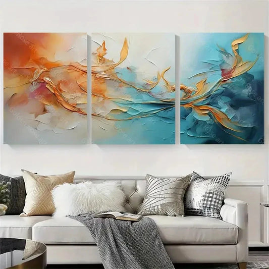 3pcs Vibrant Color Swirls Flowing Design Wall Art Set Canvas Framed 40x60cm - High Quality Print 100% Australian Made Wall Canvas Ready to Hang