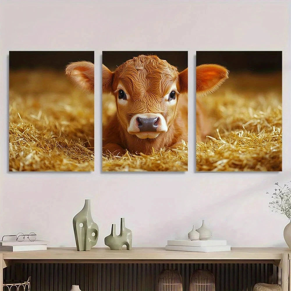 3pcs Elegant Cow Calf Classic Metal Print Ready to Hang Art
