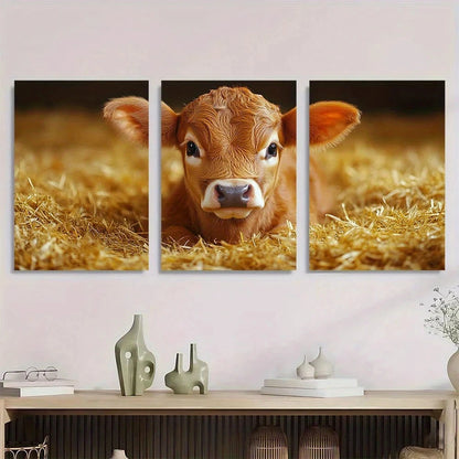 3pcs Elegant Cow Calf Classic Metal Print Ready to Hang Art