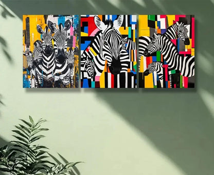 3pcs Zebra Family Painting Metal Print Ready to Hang Art
