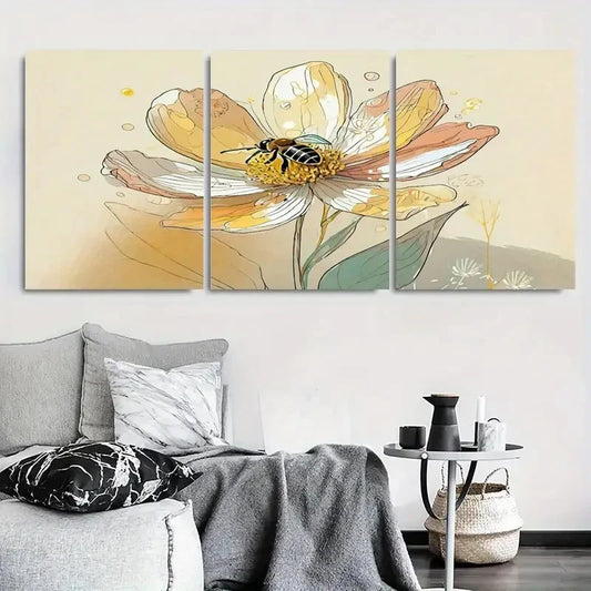 3pcs Serene Botanical Bee Daisy Metal Print Ready to Hang Art