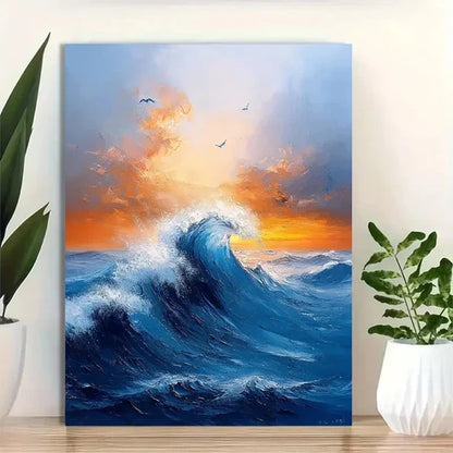 Beautiful Abstract Blue Ocean Vibrant Sunset Painting 60x90cm Metal Print Ready to Hang