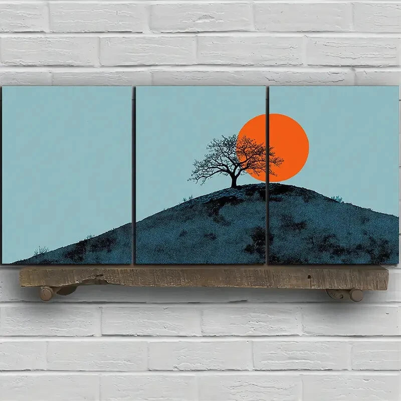 3pcs Painting Set The Hill at Sunrise Metal Print Ready to Hang Art