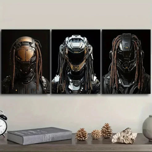 3pcs Robots with dreadlocks Wall Art Set Canvas Unframed - High Quality Print 100% Australian Made Wall Canvas