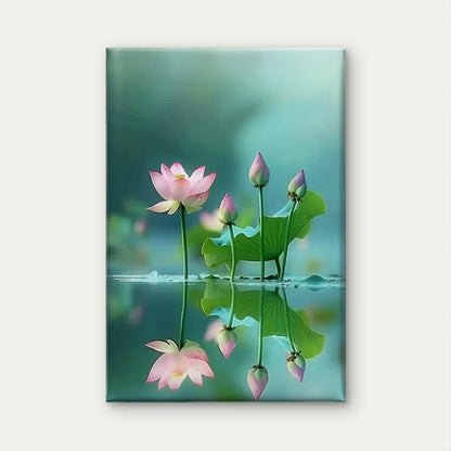 Lotus Reflection Oil Painting  Metal Print Ready to Hang