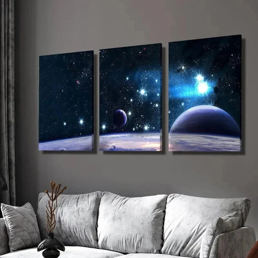 3pcs Space Galaxy Science Fiction Planets Wall Art Set Canvas Framed 40x60cm - High Quality Print 100% Australian Made Wall Canvas Ready to Hang