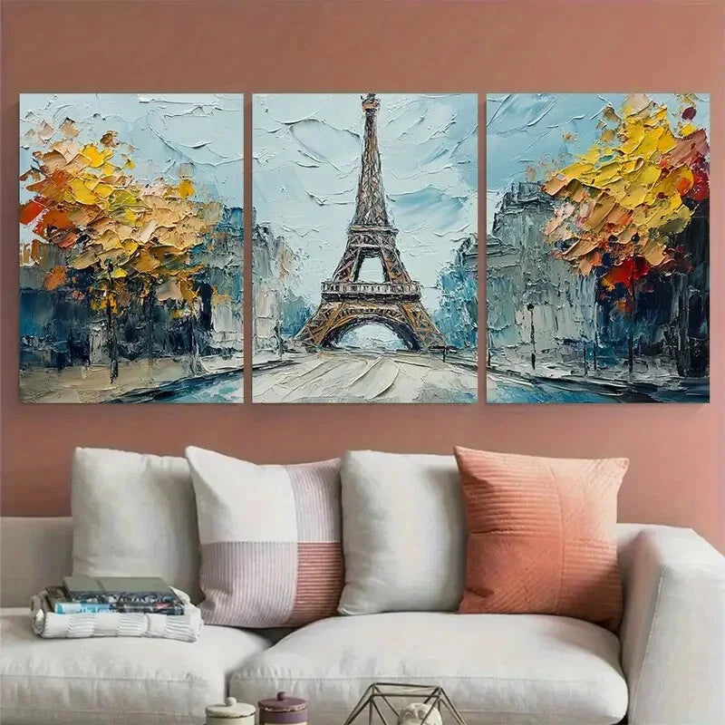 3pcs Paris Eiffel Tower Cityscape France Metal Print Ready to Hang Art