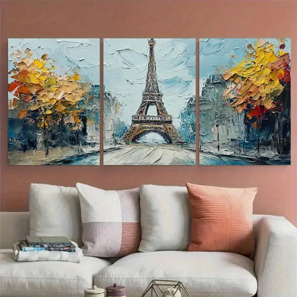 3pcs Paris Eiffel Tower Cityscape France Metal Print Ready to Hang Art