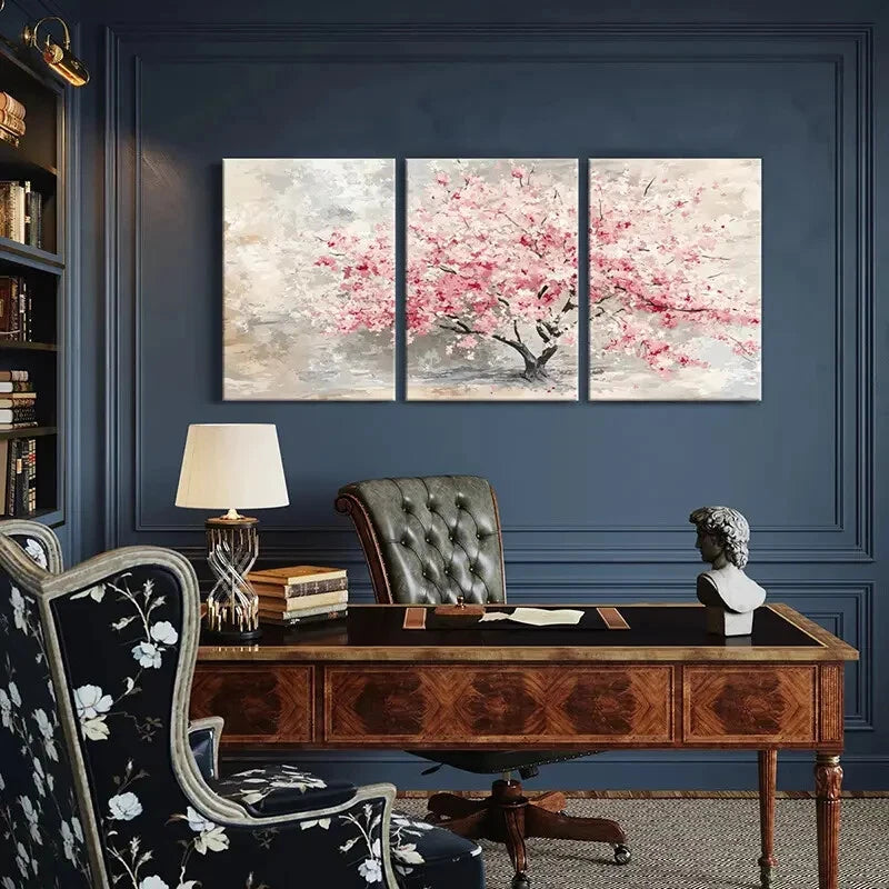 3pcs Cherry Blossom Tree Pink & White Abstract Metal Print Ready to Hang Art